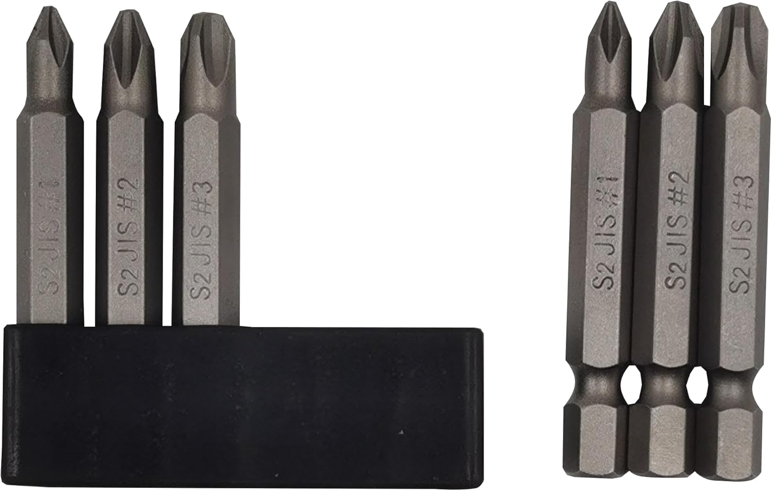 6Pcs 50Mm JIS Screwdriver Bit Set with Magnetic Tip,1/4 Hex Shank, S2 Alloy Steel & 6-Hole Storage Strip-Erfect for Japanese Motorcycles, Cars，Bicycle & Equipment (JIS #1X2#2X2#3X2)