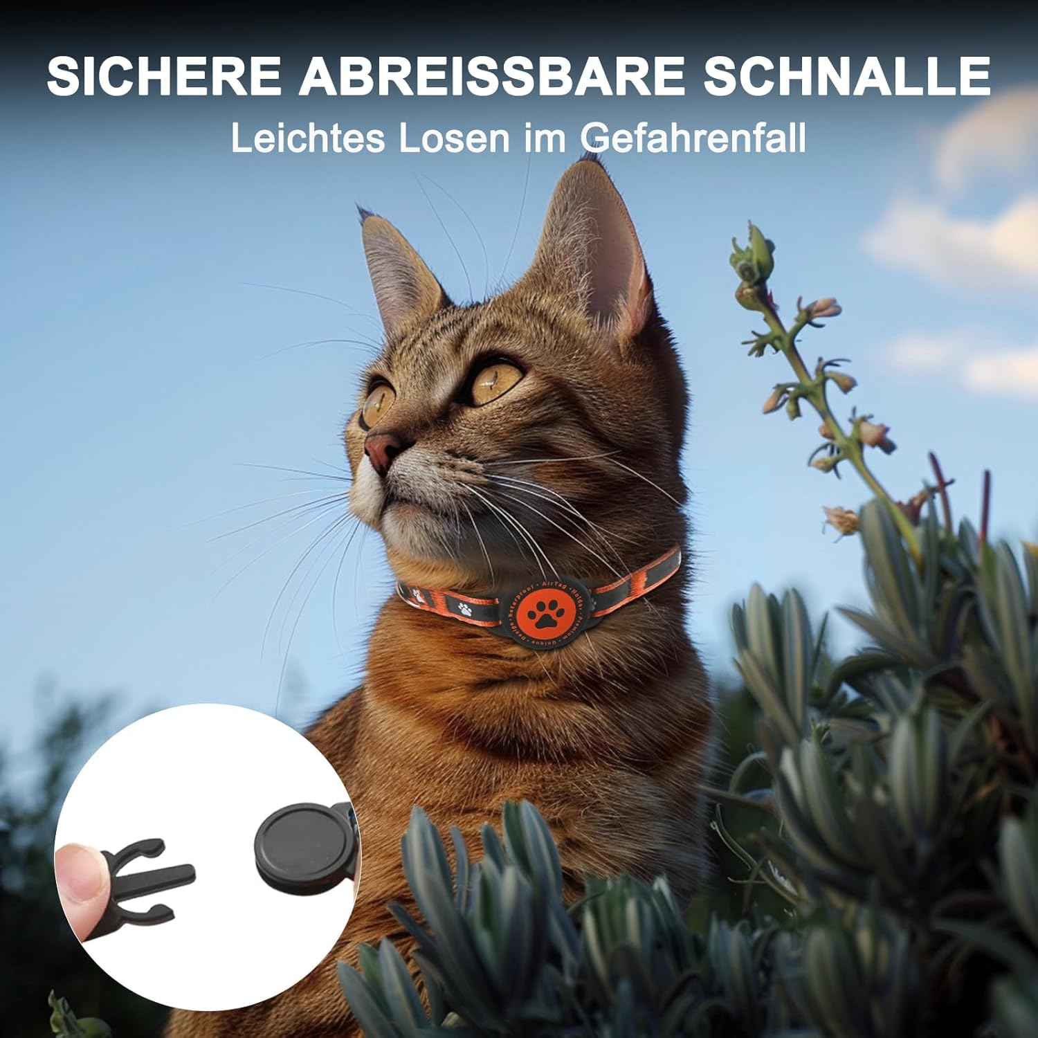 Airtag Breakaway Cat Collar, Reflective Kitten Collar with Airtag Holder and Bell, Comfortable Padding, Adjustable, Durable, Suitable for Cats (Orange, S) image number 1