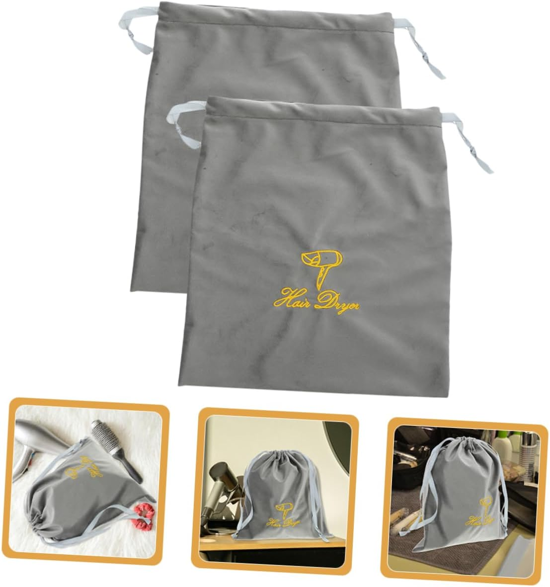 NULYLU 2Pcs Organize Your Hair Tools Drawstring Hair Dryer Bags Travel Pouches image number 4