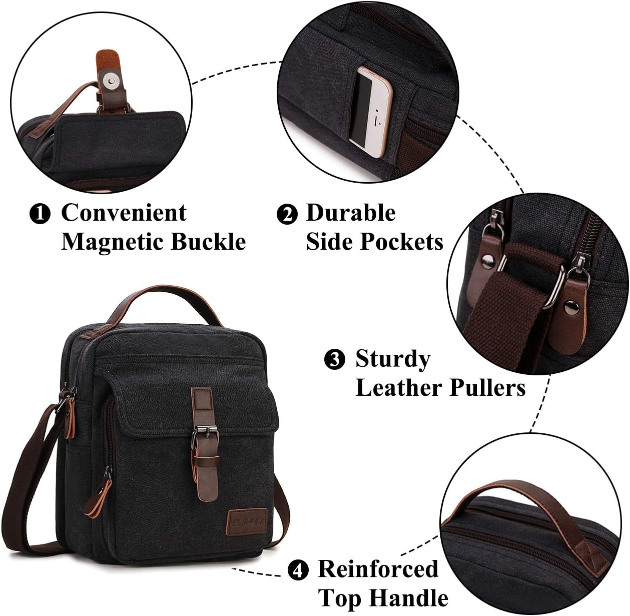 Small Messenger Bag for Men, RAVUO Water Resistant Canvas Satchel Purse Vintage Shoulder Crossbody Bag for Travel Work image number 1