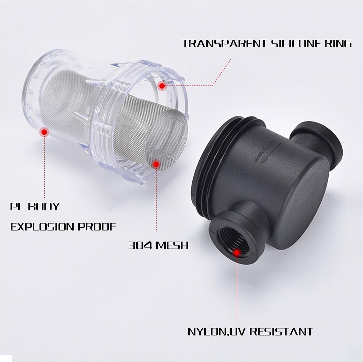 Water Filter, 1/2''Twist-On Pipe Strainer, Nylon PA66 Cover, PC Bowl, 304 Stainless Screen(1/2''80 Mesh Female Water Filter) image number 3