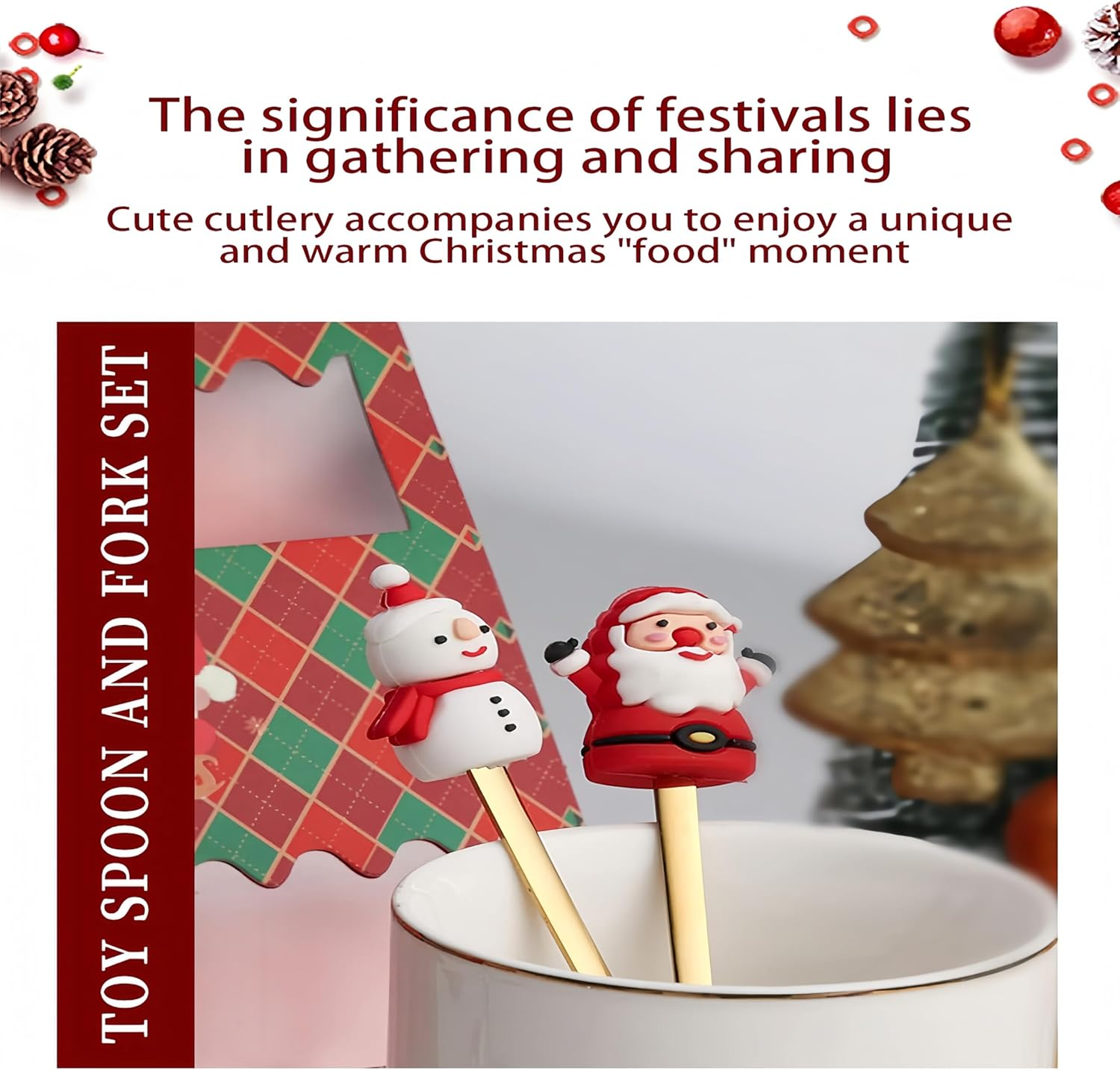 Azragon 6Pcs Cutlery Set with 3Pcs Spoons, 3Pcs Forks for Flat White/Tea/Coffee,Tableware with Christmas Elements Design and Perfect Gifts for Kids and Friends. image number 1