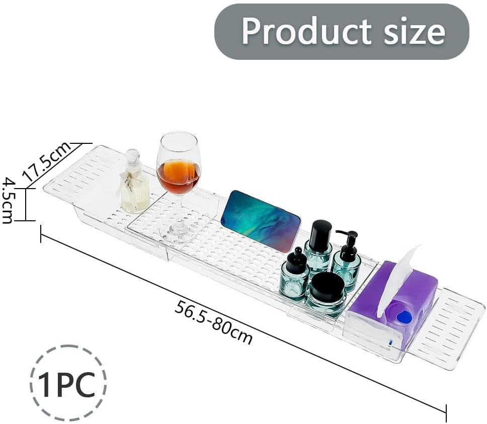 HYAVIA Adjustable Bathtub Caddy Tray Expandable Non-Slip Bath Tub Organizer with Drainage Slots Multi-Functional Bathroom Rack for Spa Accessories Phone and Book Holder