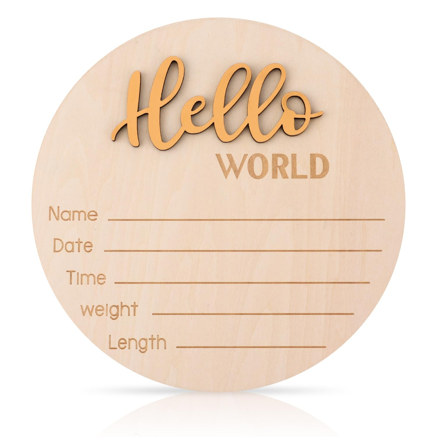 Baby Announcement Sign, 5.9 Inch Wooden Hello World Newborn Welcome Sign Birth Announcement Name Plate for Hospital Nursery (Dark Gold) image number 1