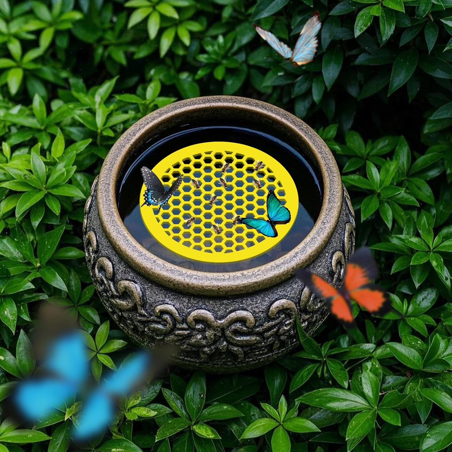 WELANE Bee Drinking Station, Yellow Floating Bee Island for Bathing, Feeding, Outdoor Garden Decor (20Cm/7.87In) image number 5