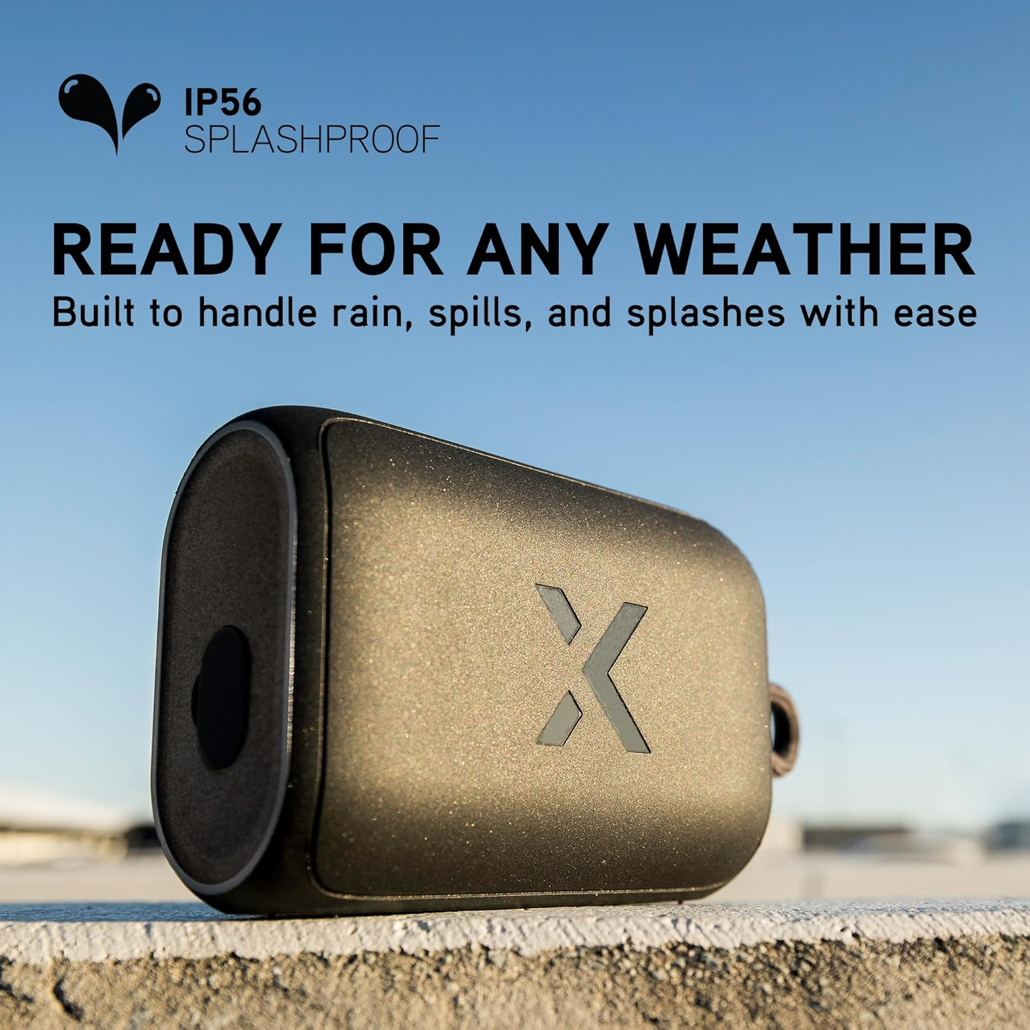 Blueant X0I Mini Portable Bluetooth Speaker, Compact Design with Big Sound, Splashproof for Outdoor Use, Long Battery Life, Black