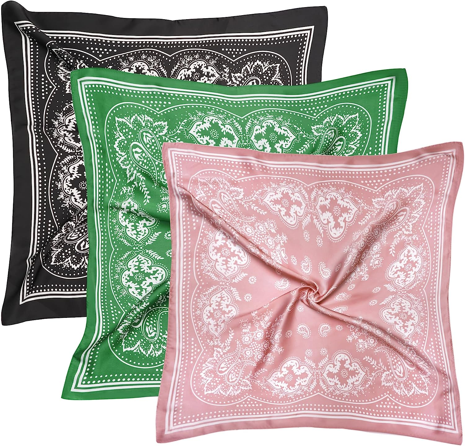 VANLINKER 27.5 Inches Silk Head Scarf for Women Men Vintage Bandanas Satin Hair Scarf Silk Wrap Neck Square Scarves VL9549