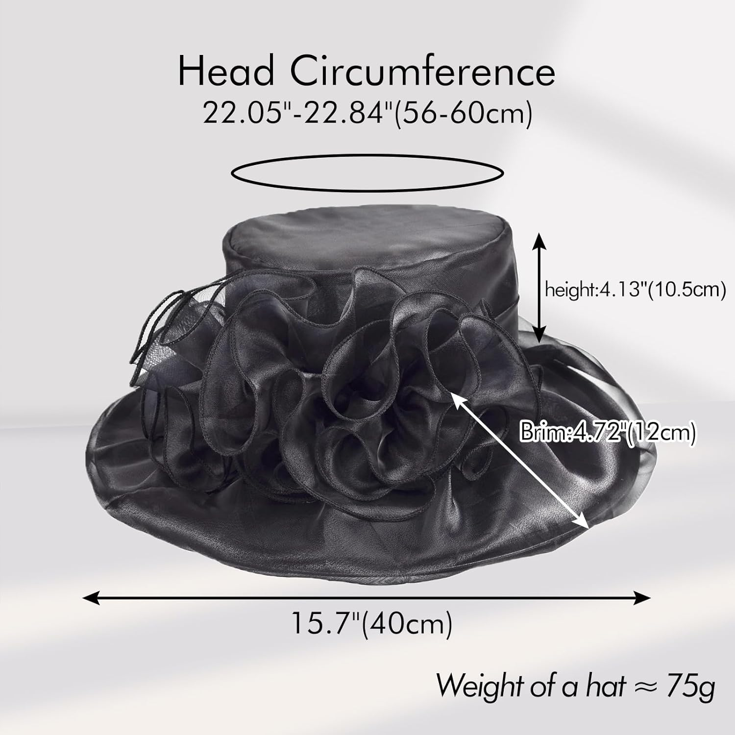 2025 Wide Brim Floral Sun Hat Church Hats for Women Ladies, Organza Feather Racecourse Horse Race Day Fascinator Hats for Tea Party Wedding UV Protection image number 5