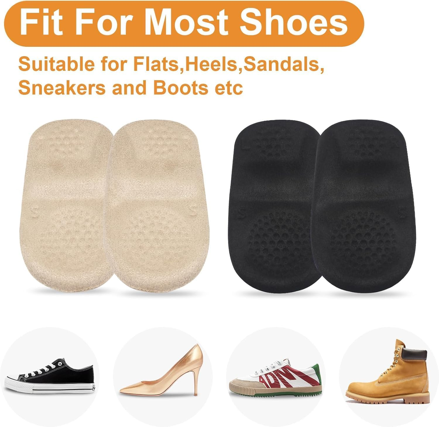 Plantar Fasciitis Inserts, Heel Pads Cushions for Achilles Tendinitis, Heel Cups for Heel Pain, Heel Spurs, Heel Lifts for Women & Men - 1 Pairs (Black, S (35-39)) image number 5