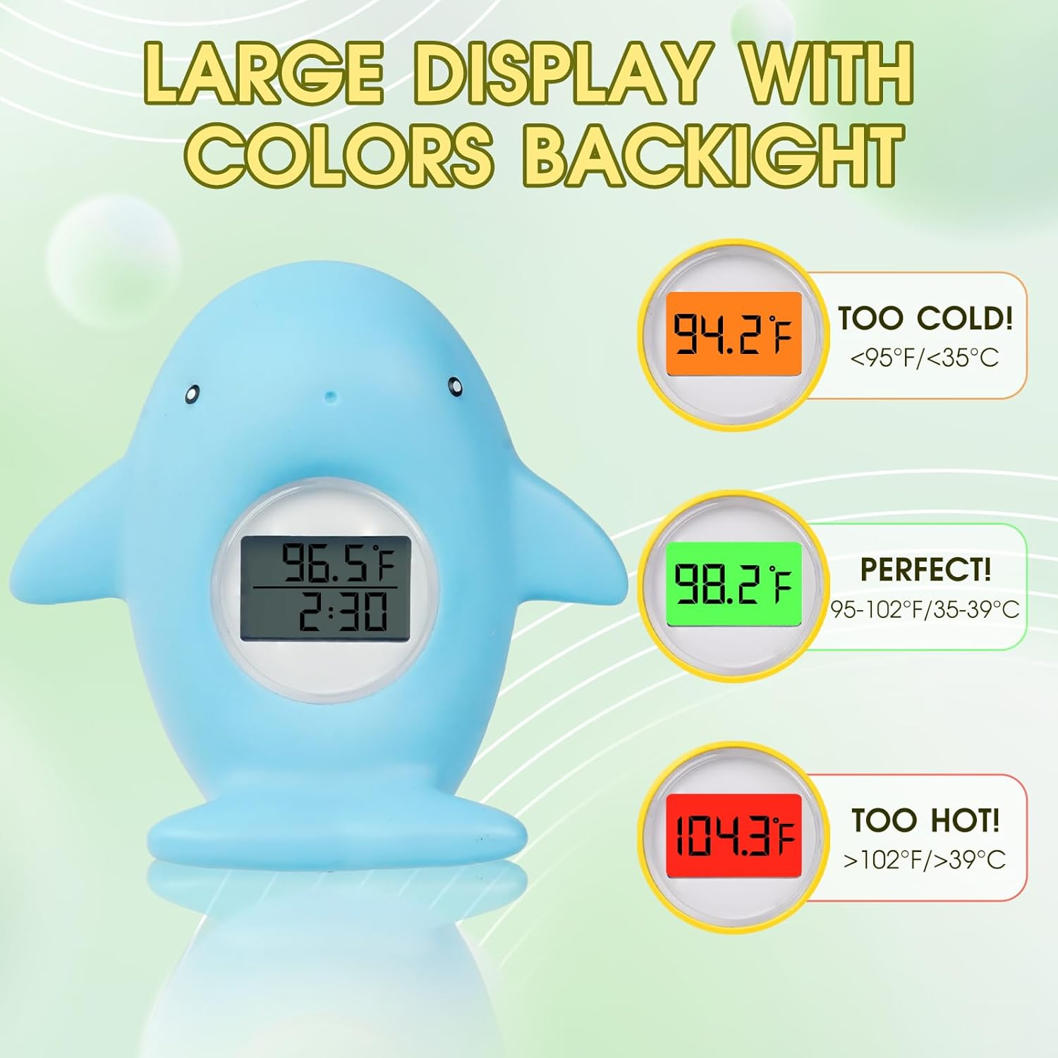 Baby Bath Thermometer, New Upgraded Digital Water Thermometer with 3 Color Backlight and Temperature Warning, Safe Bath Thermometer Floating Toy for Babies and Toddlers （Whales） image number 1