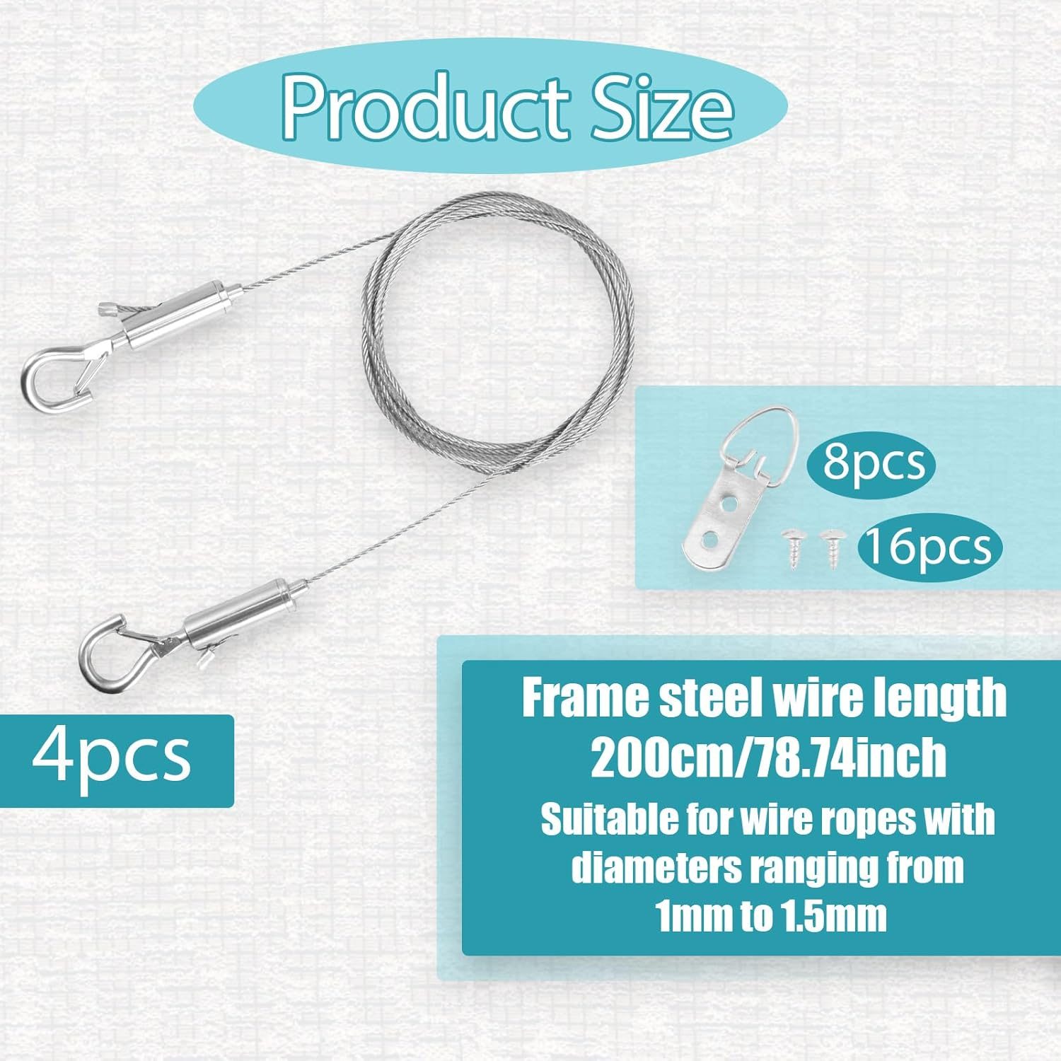 Adjustable Picture Hanging Wire, Iron Heavy Duty Wire Rope, Adjustable Length Picture Hanger, Locking Clip Hanging Lanyard, for Mirror Hardware,Light Lamp,Billboards, Flowerpot image number 4