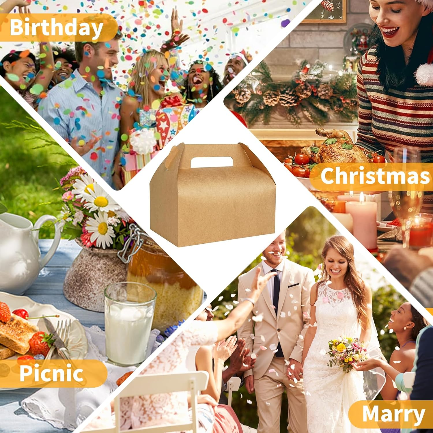 50 Pcs Treat Boxes 16X9X10Cm Kraft Paper Gift Boxes Gable Boxes Party Favor Boxes Snack Boxes Goodie Boxes Cardboard Cookie Boxes Chips Candy Treat Boxes for Birthday Party Wedding Baby Shower (White) image number 3