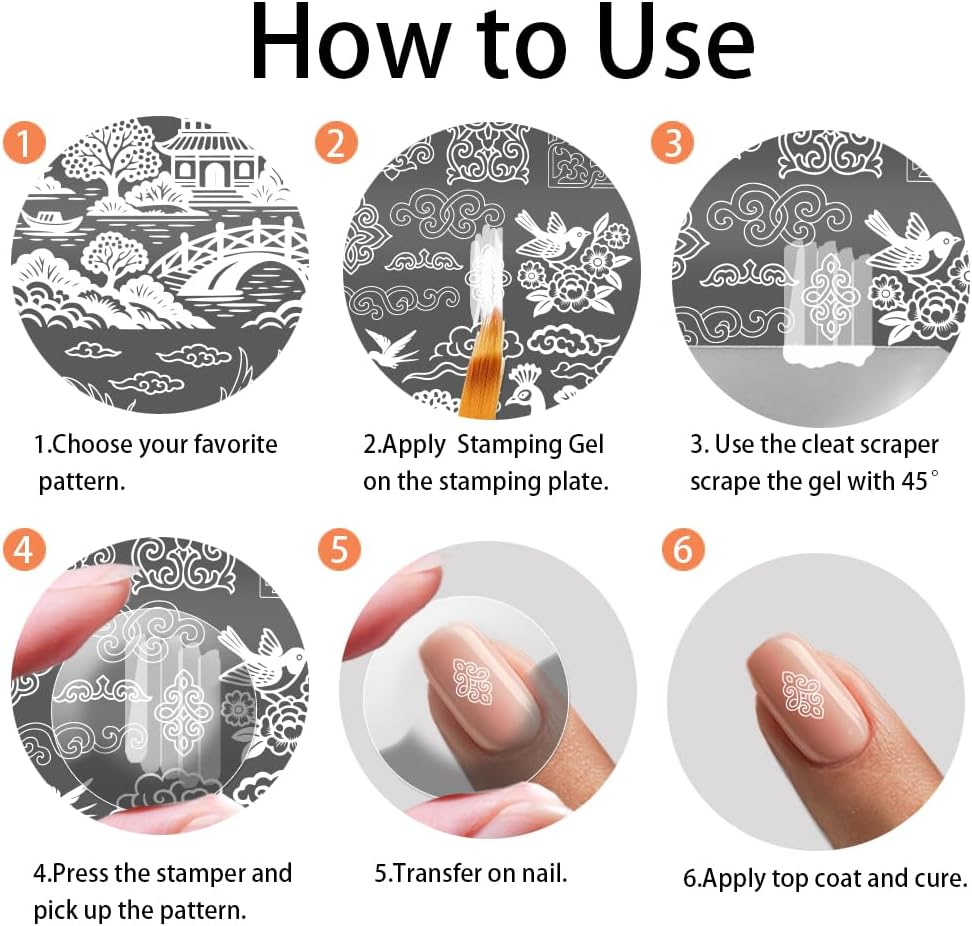 PH Pandahall 2Pcs Chinese Style Nail Stamp Plate Dragon Porcelain Texture Print Art Template Stainless Steel Nail Image Plate Nails Stencils for Women DIY Printing 5.7X3.7 Inch