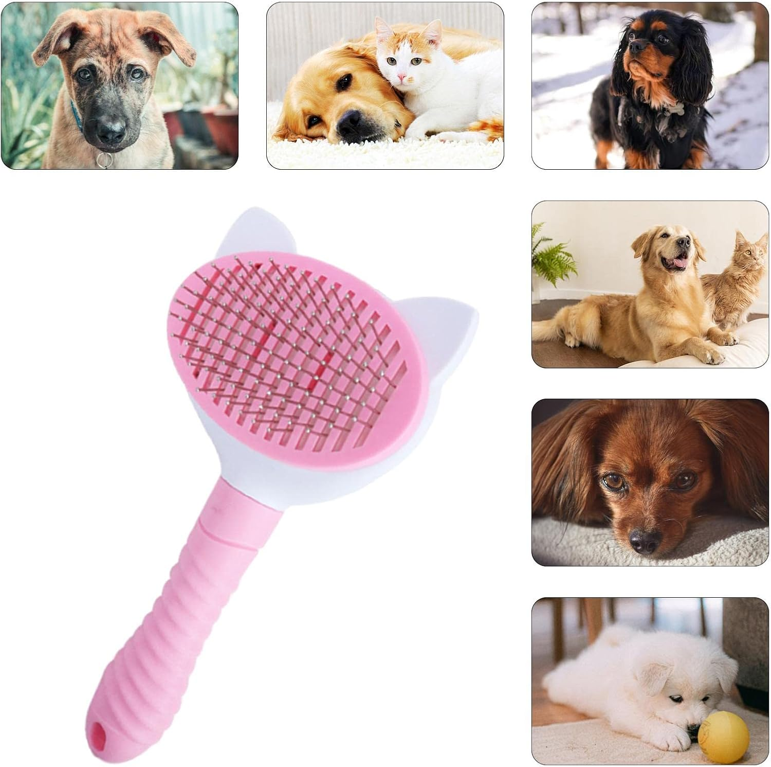 Zibeem Cat Grooming Brush,Cats Grooming Dematting Comb Pet Massage Self-Cleaning Slicker Brushes - Pet Grooming Brush for Cats and Dogs, Cat Brushes for Shedding Remove Undercoat