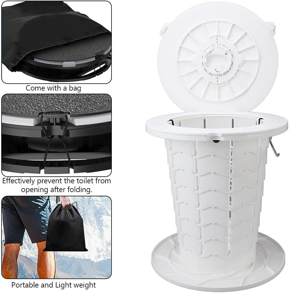 Retractable Portable Toilet,Large Capacity Camping Toilet,Foldable Travel Toilet,For Camping, Hiking and Outdoor Use,Car, Travel, Boat, Beach,With Carry Bag, Compact Folding Design (White) image number 1