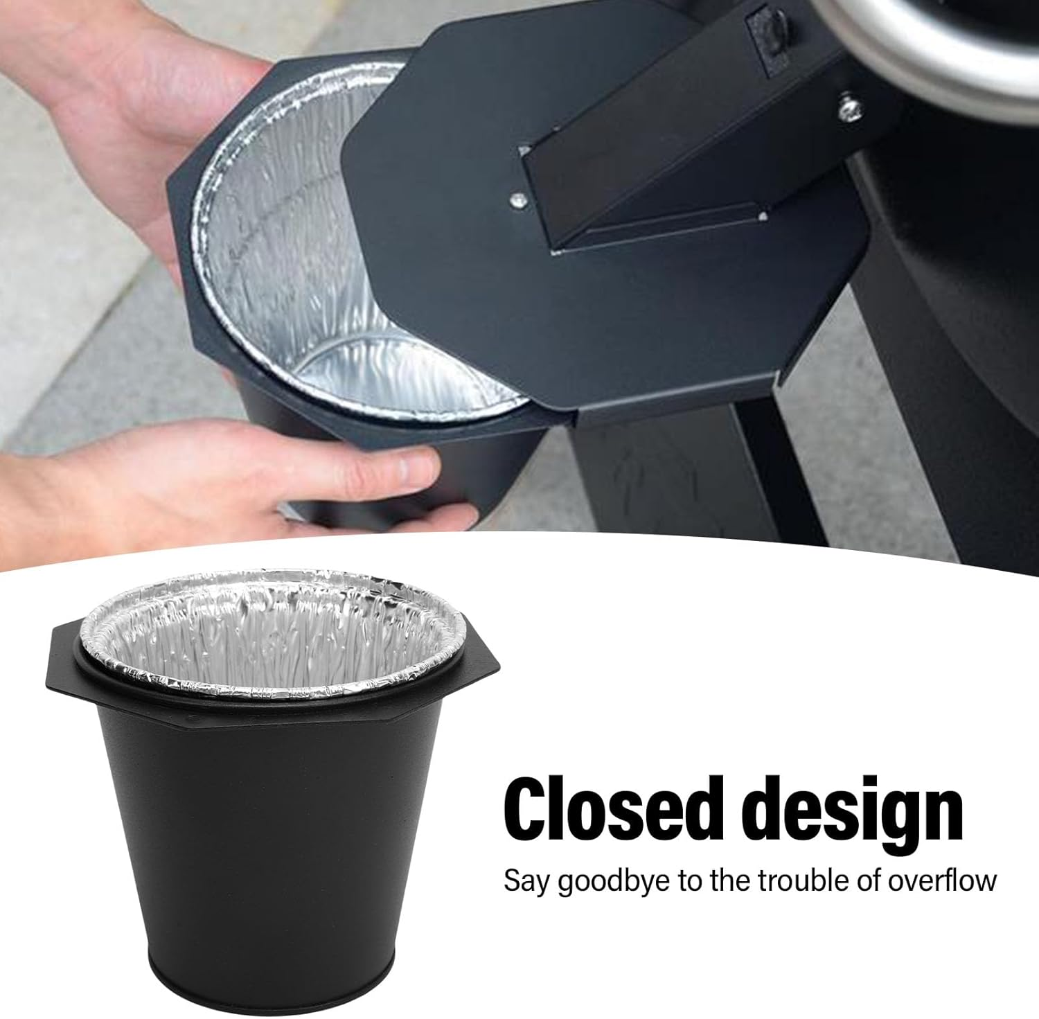 Smoker Grease Catcher, Heavy Duty Steel Heat Resist Drip Bucket, with 12 Pack Foil Liner, for Traeger, Pit, Z Grills, Recteq, for Outdoor Grills image number 5