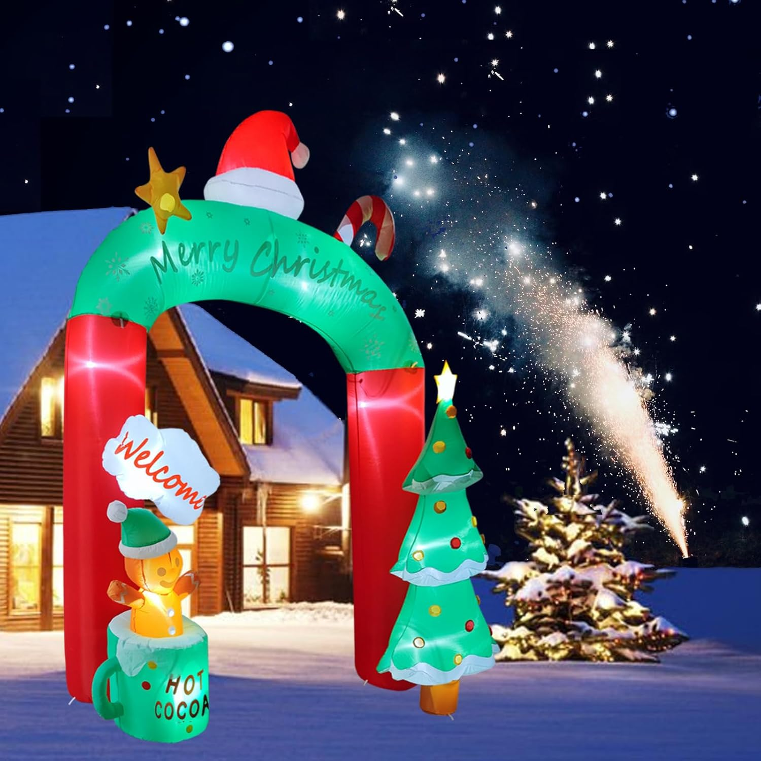 SAILESI 2.7M/8.9FT Christmas Inflatable Archway Outdoor Decoration, Giant Arch Blow up Yard Decor with Christmas Tree, Snowman,Red Hat,Candy Cane, LED Lighted Decor for Xmas Home Garden Lawn Yard image number 2