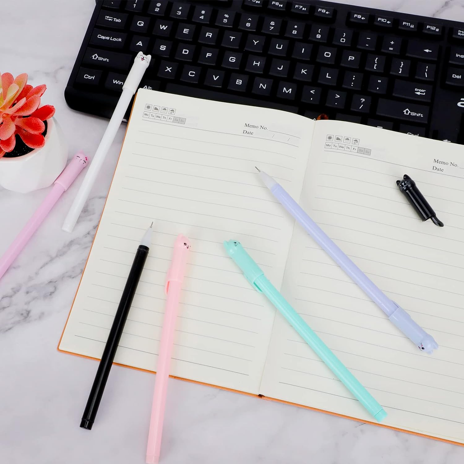 12PCS Kawaii Cat Pens, Cute Gel Ink Pens Animal Pens, 0.5Mm Smooth Black Fine Point Ball Point Pens for Kids Girl Boy Women School Office Supplies (6 Color Cat) image number 3