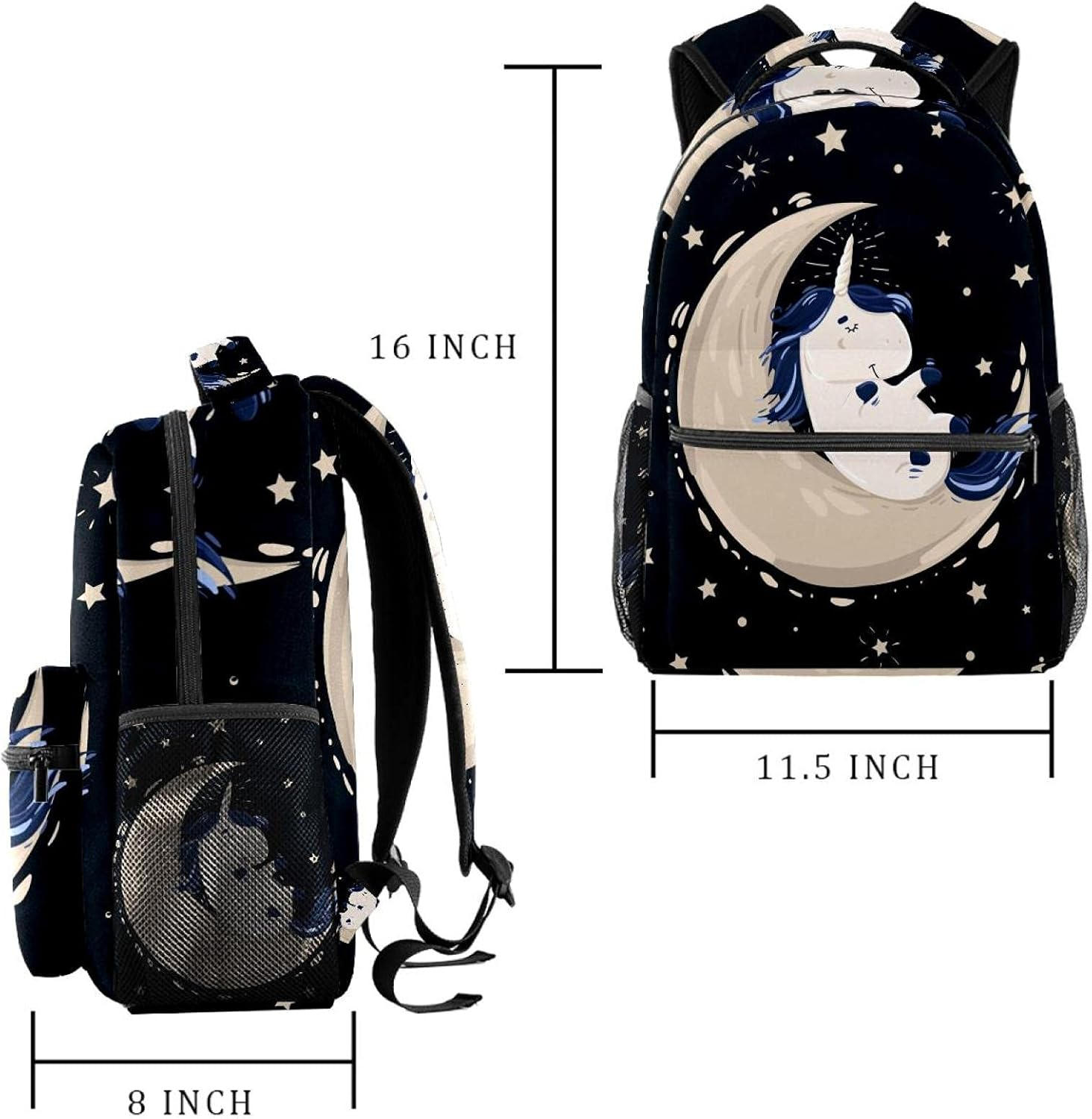 Unicorn with Magic Blue Sleeping in the Moon in Space Backpack Students Shoulder Bags Travel Bag College School Tote Backpacks image number 3