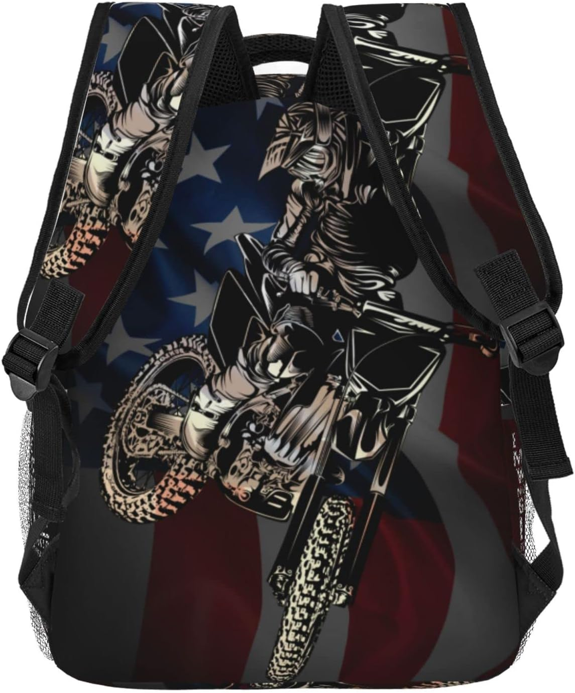 Furitou Motocross Dirt Bike American Flag Backpack Motorcycle Biker Double Shoulder Bag Laptop Bagpack for Men Women Bookbag for Work Camping Travel, Motocross Dirt Bike American Flag, One Size image number 3