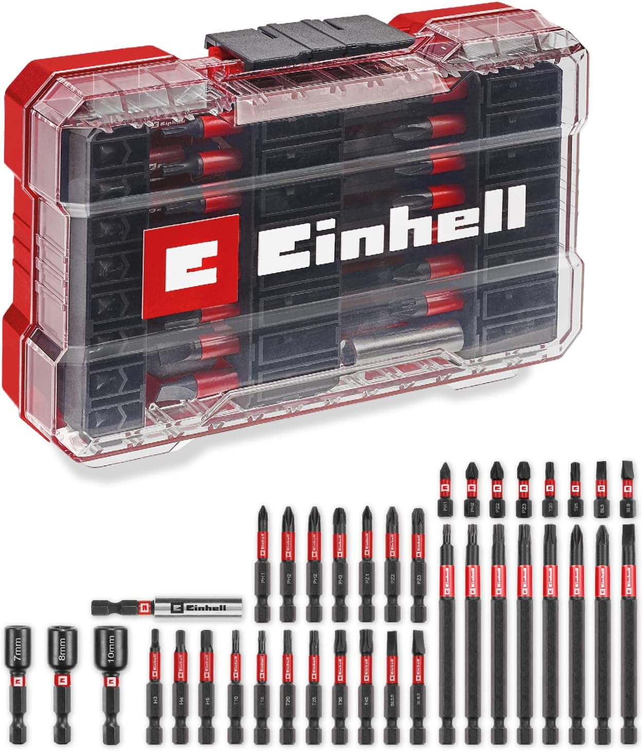 Einhell M-CASE 38-Piece Impact Bit Set (25 Mm Bits, 50 Mm Bits, 90 Mm Bits, Hex Sockets, 60 Mm Bit Holder with Storage Box) image number 1