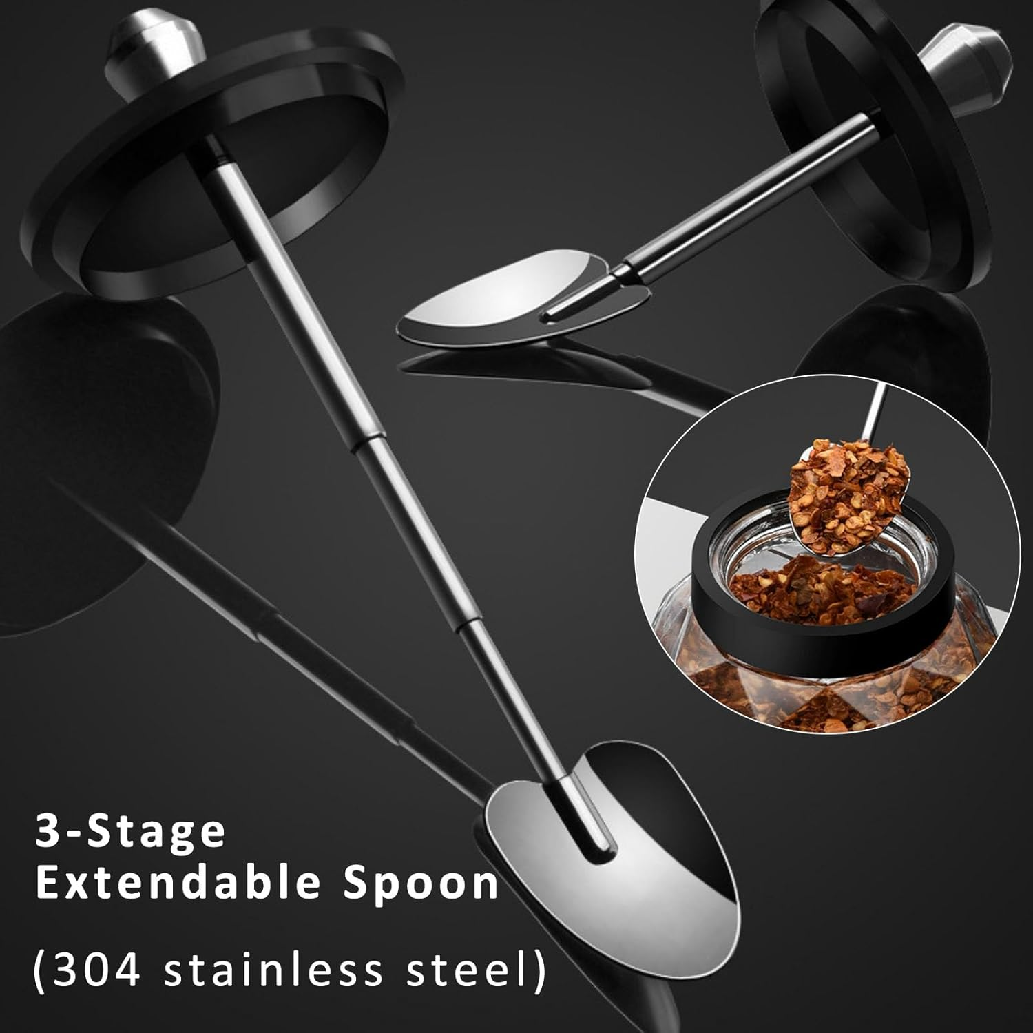 RAXCO Glass Condiment Containers Set,Spice Containers with Adjustable Spoons,250Ml Sugar Salt Container Kitchen Accessories image number 2