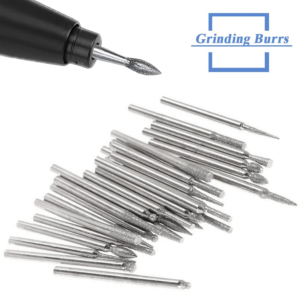 Bestgle 30 Pcs Diamond Burr Assortment Kit, 3Mm round Shank Diamond Coated Burrs Deburring Engraving Carving Drills Bits for Rotary Tool Accessories image number 4