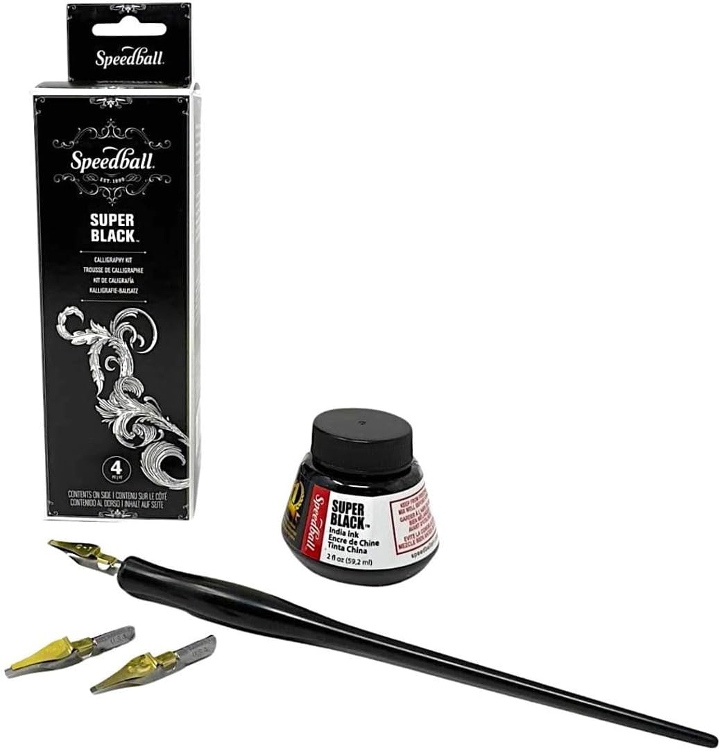 Speedball Calligraphy Set, Black - Comprehensive Kit for Beginners and Experts, Versatile Pen Holders, Comfortable Grip - Ideal for Exploring Artistic Styles and Techniques