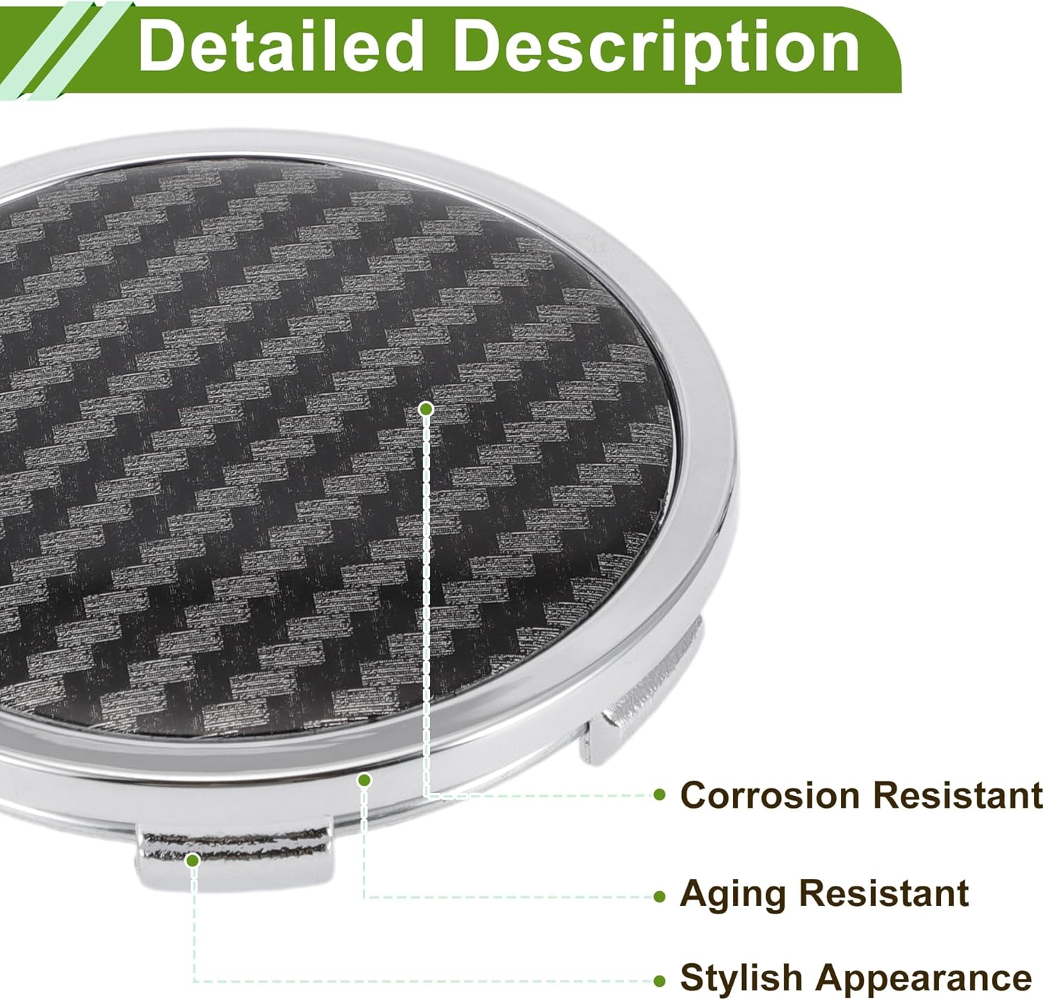 HOPESPANNER Universal Wheel Centre Caps Hub Caps Wheel Centre Caps Plastic 1 Piece for Ford Chevy with Black Carbon Fibre Pattern Sticker OD: 65 Mm/2.56 Inches Silver Tone image number 5