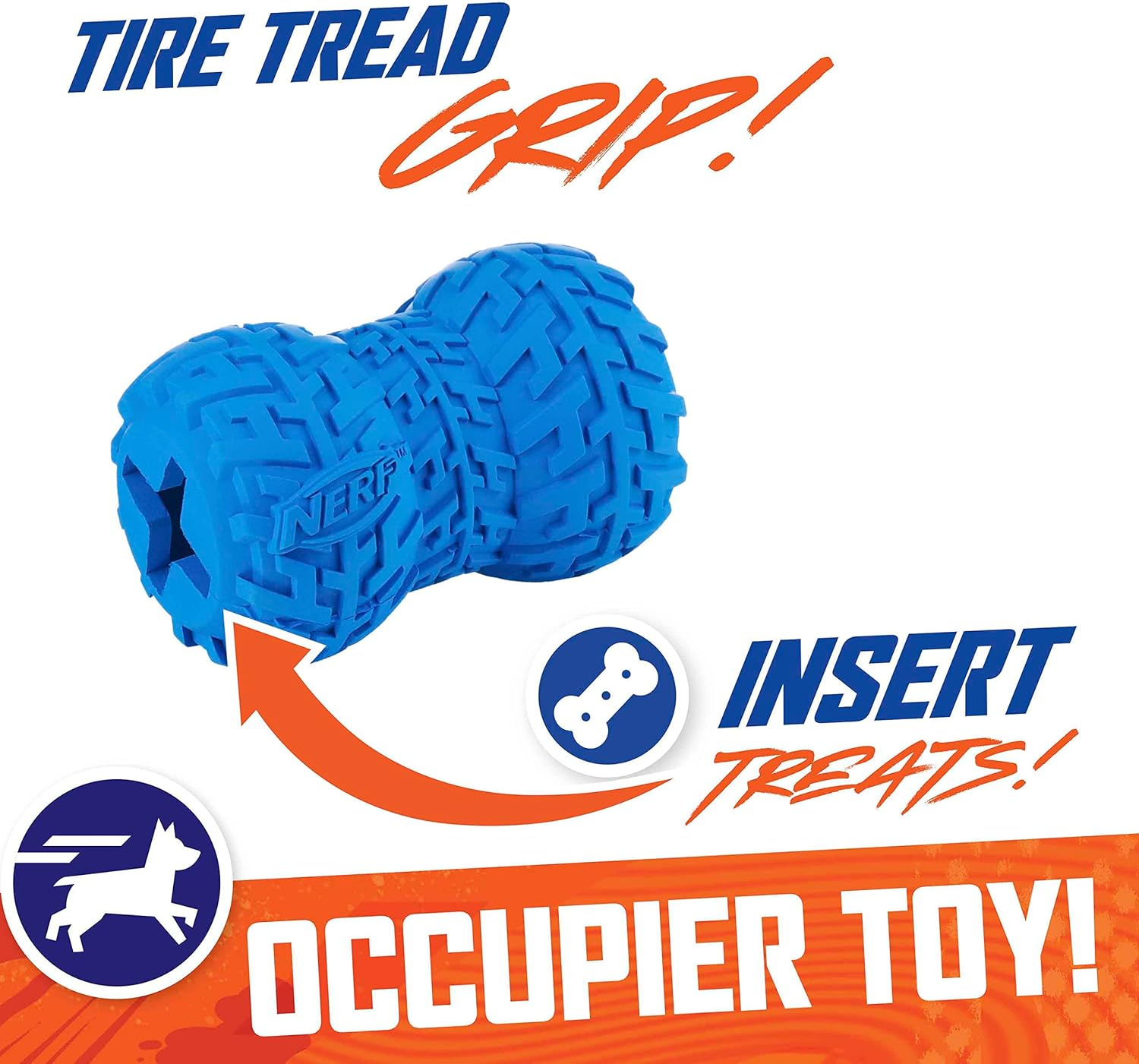 Nerf Dog Tire Feeder Dog Toy, Lightweight, Durable and Water Resistant, 4 Inches, for Medium/Large Breeds, Two Pack, Blue and Red image number 4