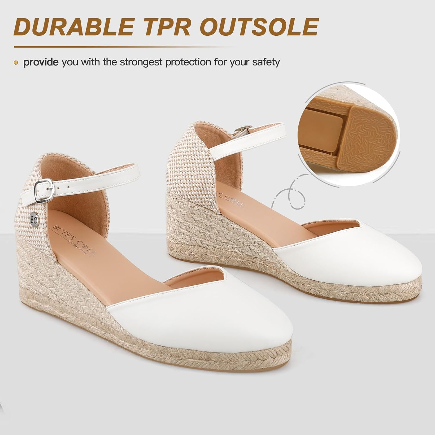 BCTEX COLL Women'S Espadrilles Wedge Sandals Ankle Strap Platform Closed Toe Dressy Shoes image number 2