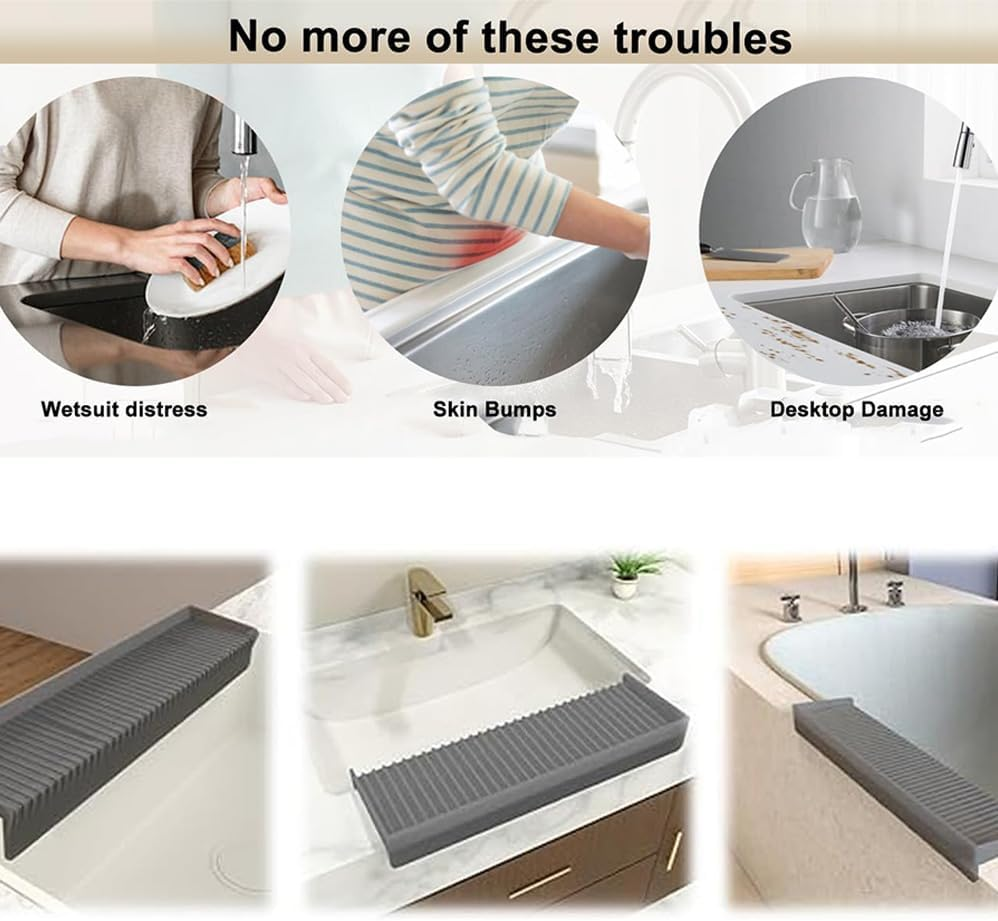 50.8 * 10.5Cm Silicone Kitchen Sink Splash Guard, Kitchen Edge Guard, Gray Sink Mat, Kitchen Sink Mat, Adjustable Countertop to Fit Various Kitchen image number 4