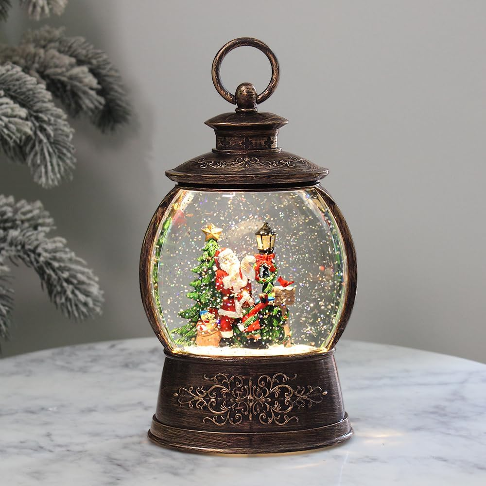 Animated Light-Up Musical Christmas Water Lantern Snow Globe with Santa Scene, Swirling Glitter, Vintage Style image number 4