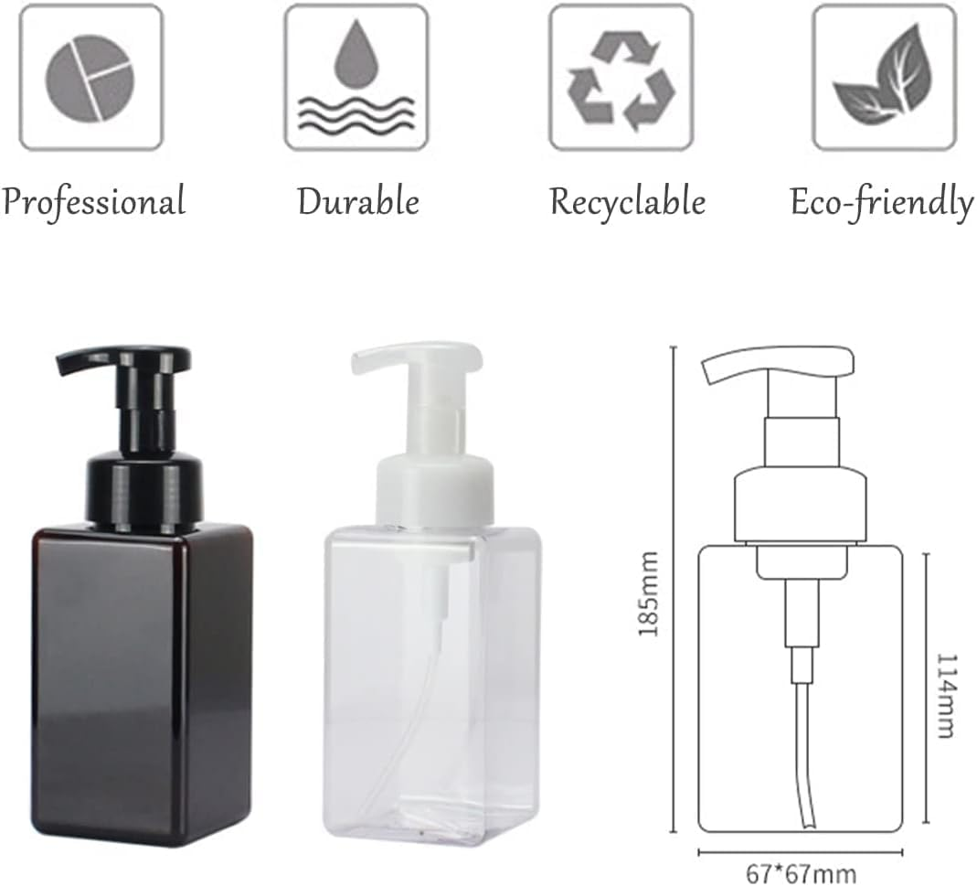 Foaming Soap Dispenser, 450Ml(16Oz) Refillable Modern Square Pump Bottle for Shampoo, Body Wash, Liquid Soap, PETG Plastic Empty Soap Dispenser for Kitchen, Bathroom, Hospital. 2 Pcs (Brown) image number 4