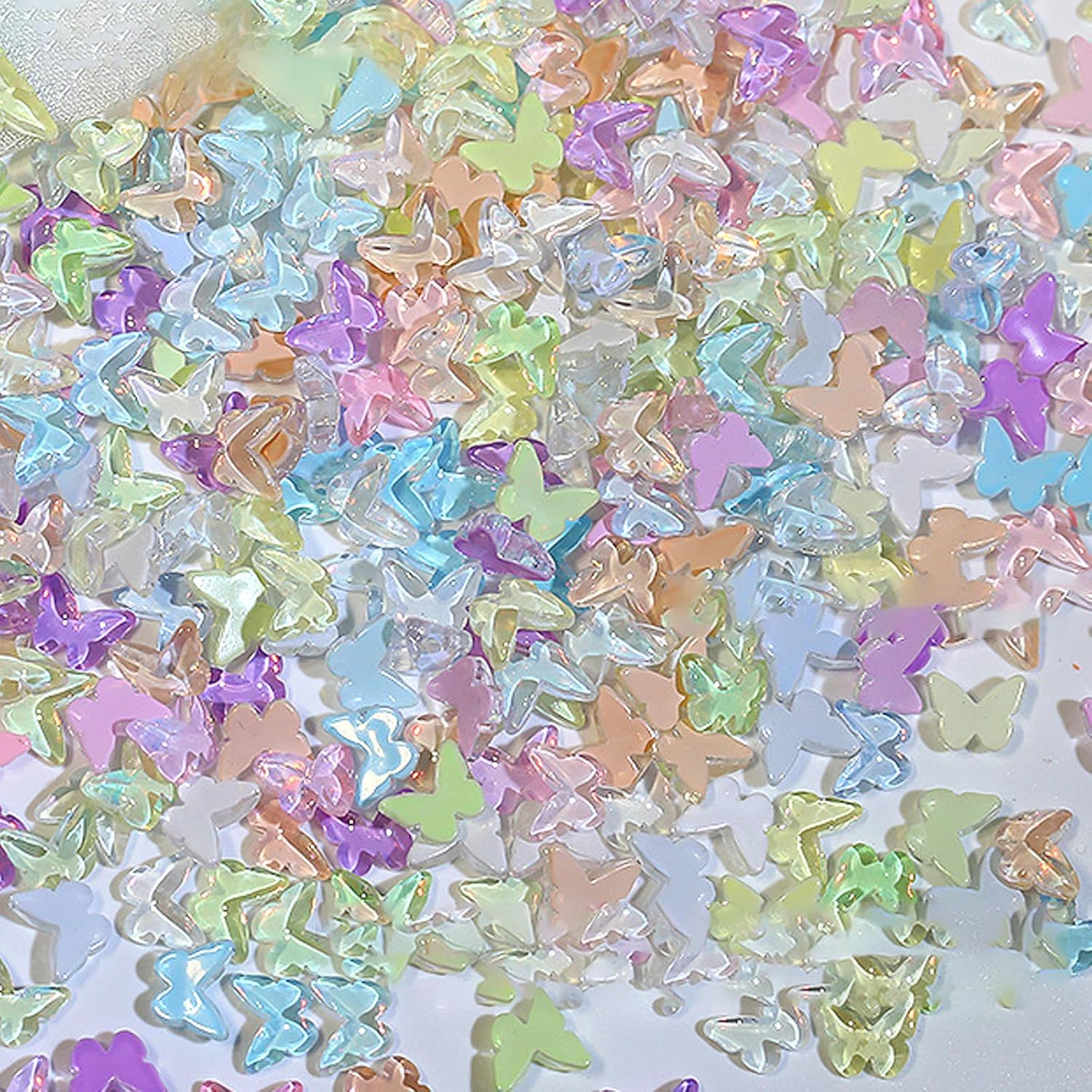 Taoluwin 100Pcs Nail Art Rhinestones, 8X6Mm Pastel Butterfly Gems, Flat Back Glass Rhinestones for Nail Decoration, Crafts & Jewelry Making, 8 Candy Colors Nail Gems Set image number 4
