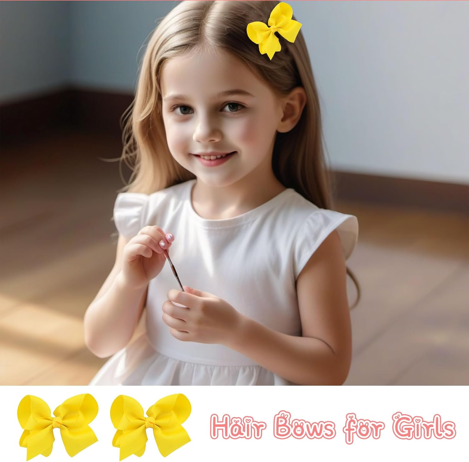 Cosmeria Yellow Hair Bows for Girls, Set of 2, Handmade from Grosgrain with Alligator Clips, Perfect for Nursery and Gift Ideas image number 4