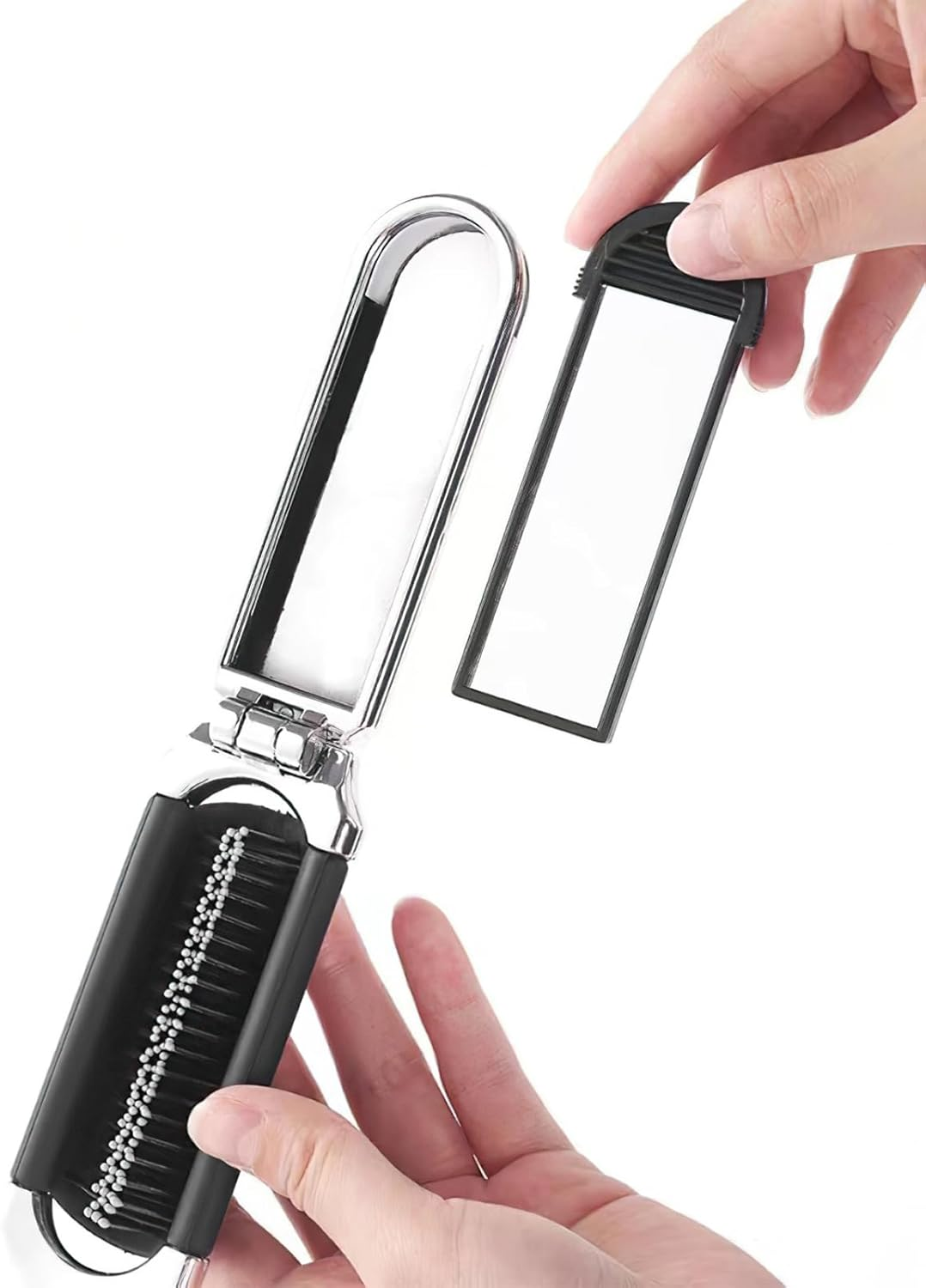 Portable Travel Brush,2 Pcs Travel Hair Brush with Mirror,Mini Hair B-Rush,Foldable H-Air Detangling B-Rush with M-Irror,Small Foldable Hairbrush,Compact H-Air Comb with Mirror,Mini Pocket Size Comb image number 3