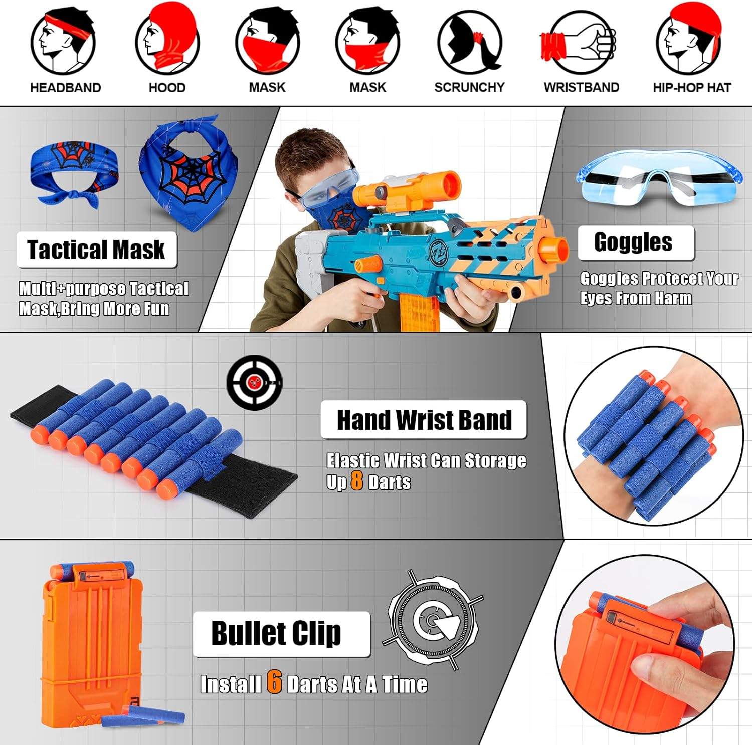Lehoo Castle Kids Tactical Vest Kit, Nerf Tactical Vest for Nerf Guns with Tactical Mask Wrist Dart Pouch Refill Darts Protective Glasses Strike Elite Series for Boys Girls