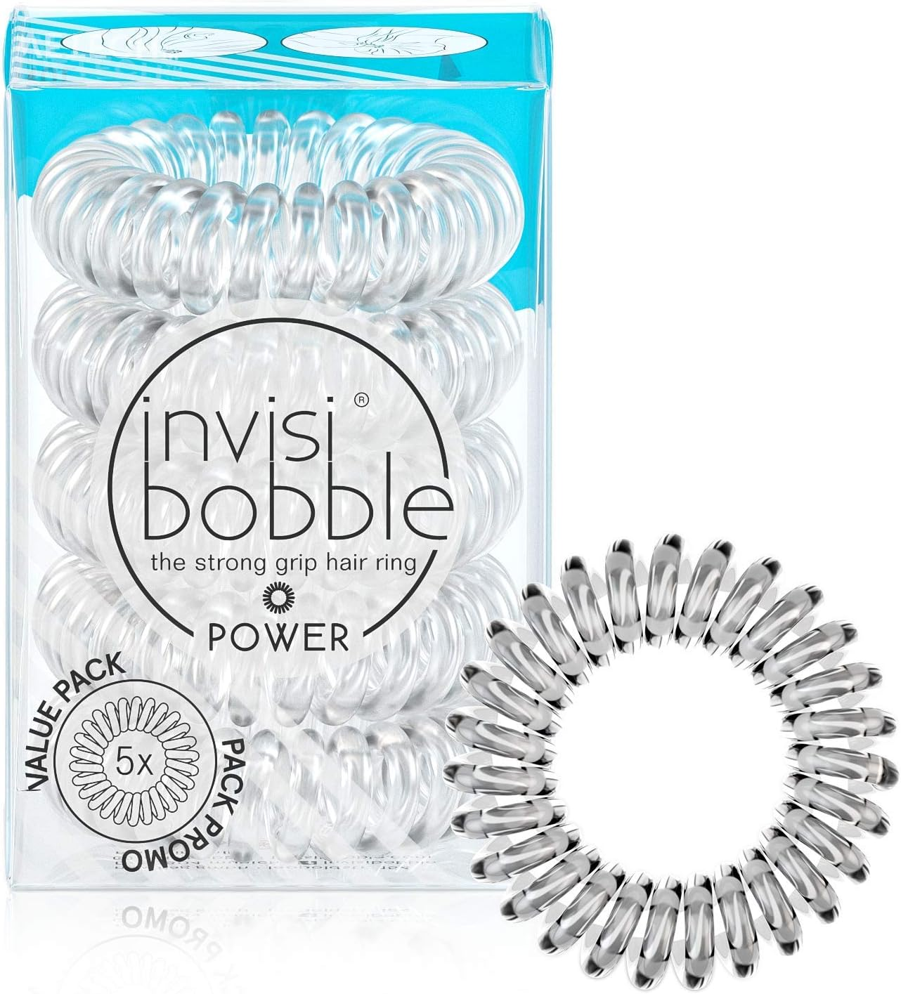 Invisibobble Power Traceless Spiral Hair Ties - 5 Pack - Crystal Clear - Strong Elastic Grip Coil Hair Accessories for Active Women - No Kink, Non Soaking - Gentle for Girls Teens and Thick Hair image number 5