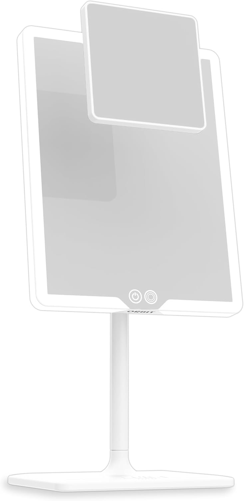 LUNA London ORBIT LED Vanity Mirror with Lights, 7X/1X Magnification, Dimmable & USB-C Rechargeable Tabletop Mirror - Alpine White