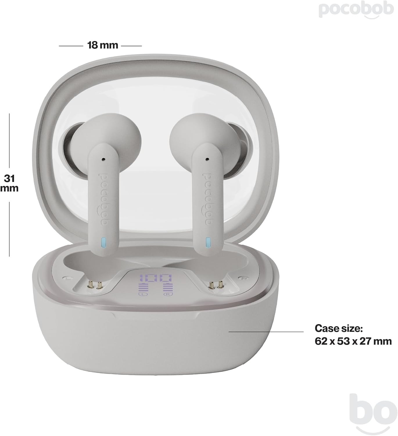 Pocobob 8 Bluetooth 5.3 In-Ear Headphones with Microphone, ENC, App Control, 32 Hours Battery, Touch, USB-C, IPX4 Water Protection - True Wireless Earbuds - Beige image number 3