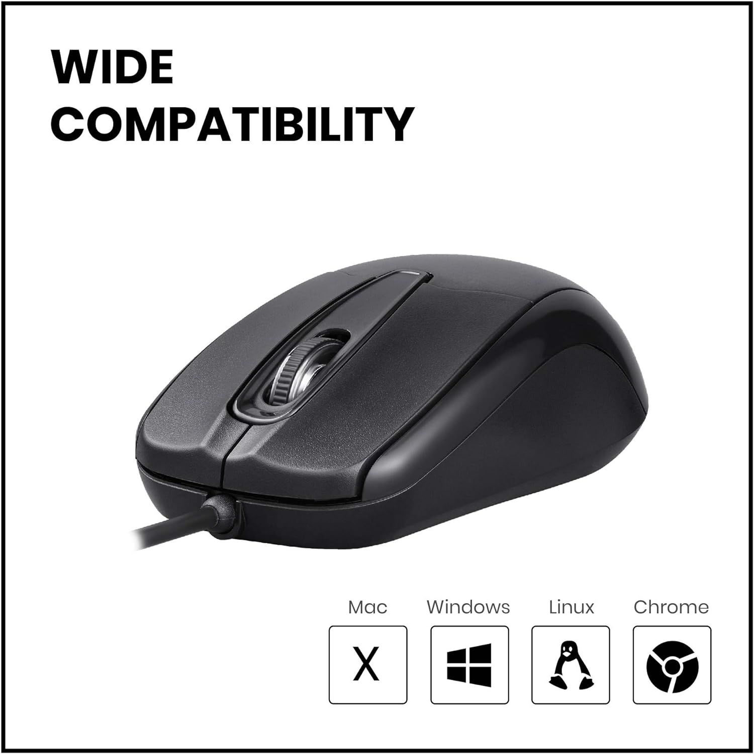 Perixx PERIMICE-209 3 Button USB Wired Mouse - Optical - 1000 DPI - 5.9 Ft Cable - Black - Beige image number 5
