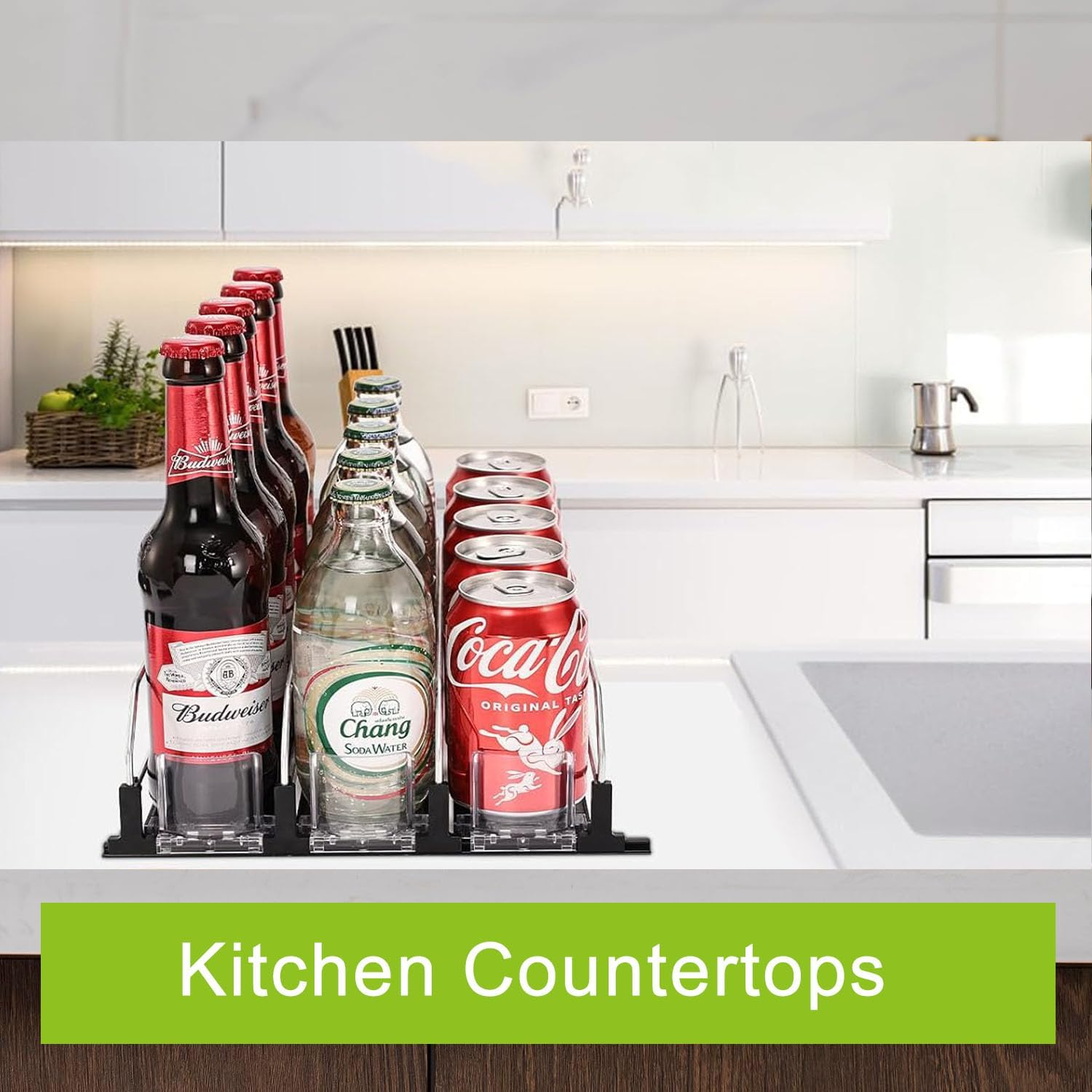 WADY Drink Organizer for Fridge, 3 Rows Soda Can Dispenser for Refrigerator, Automatic Glide Organizer for Refrigerator, Width Adjustable Drink Dispenser, Self - Pushing Soda Can Dispenser (Black) image number 6