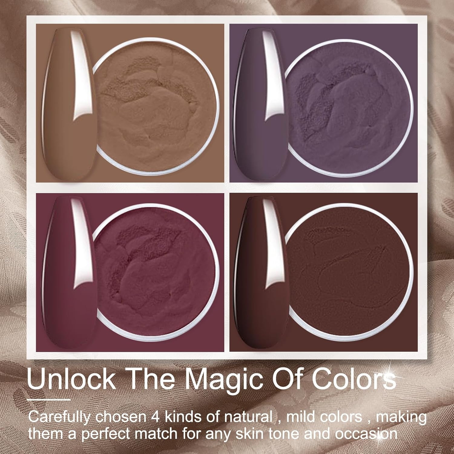 Honey Joy Dip Powder Nail Kit Starter, 4 Colors Fall Dip Powder Colors Nail Kit with Base Top Coat for Nail Art Manicure Salon DIY, Dip-7Pcs-No.18 image number 6