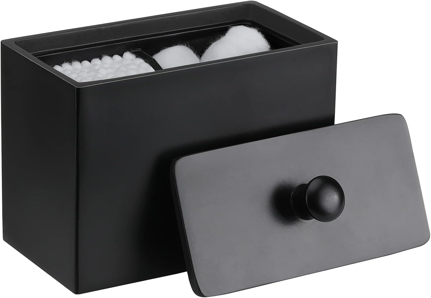 Luxspire Cotton Swab Holder, Qtip Holder Dispenser with Lid, 2 Compartments Cotton Ball Organizer, Bathroom Container, Q Tip Jar, Floss, Bathroom Accessories - Matte Black