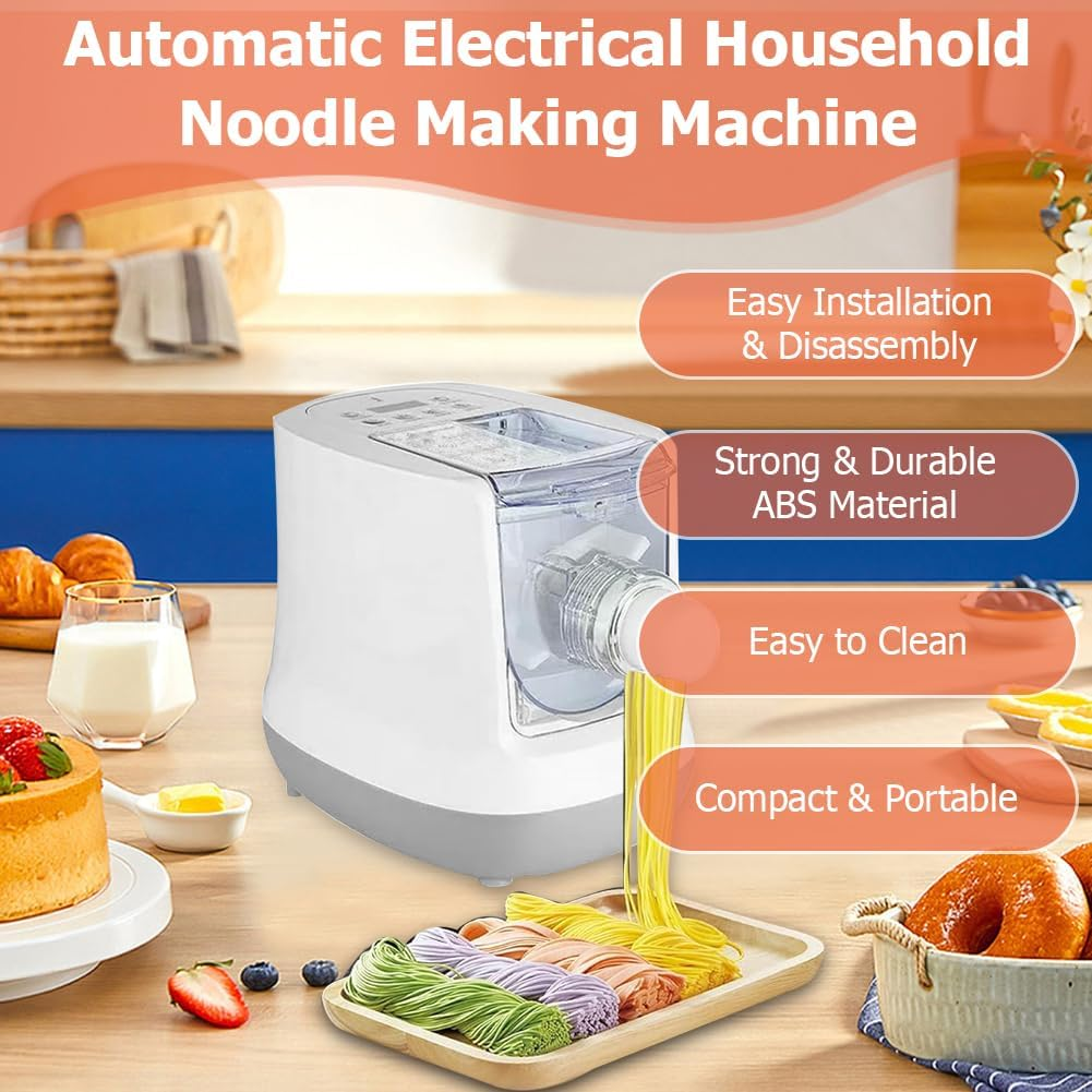 Xoxomeg Electric Pasta Maker, 260W Household Electric Automatic Noodle Maker with 12 Noodle Moulds, 2 in 1 Kneading and Making Noodles Machine