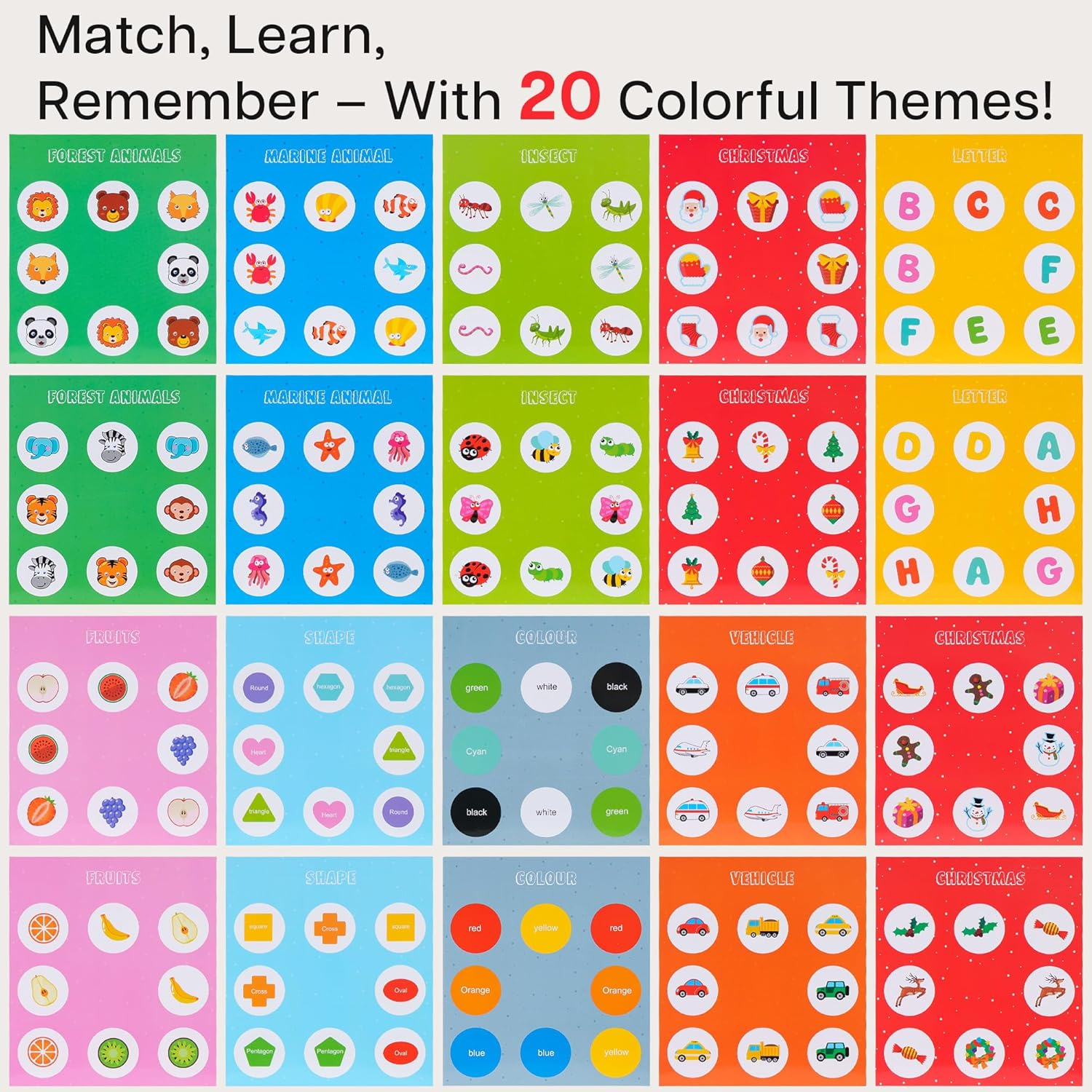 TINYLENS Kids Memory Game, Toddler Travel Toy with 10 Double-Sided Cards, Flip Board for Ages 3-6, Travel Memory Game for Airplane & Road Trip image number 5