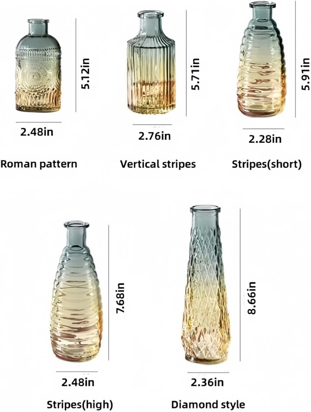 Glass Bud Vases Set of 5,Small Flower Vases for Decorative,Mini Vintage Vase for Wedding, Home,Table Decoration image number 3