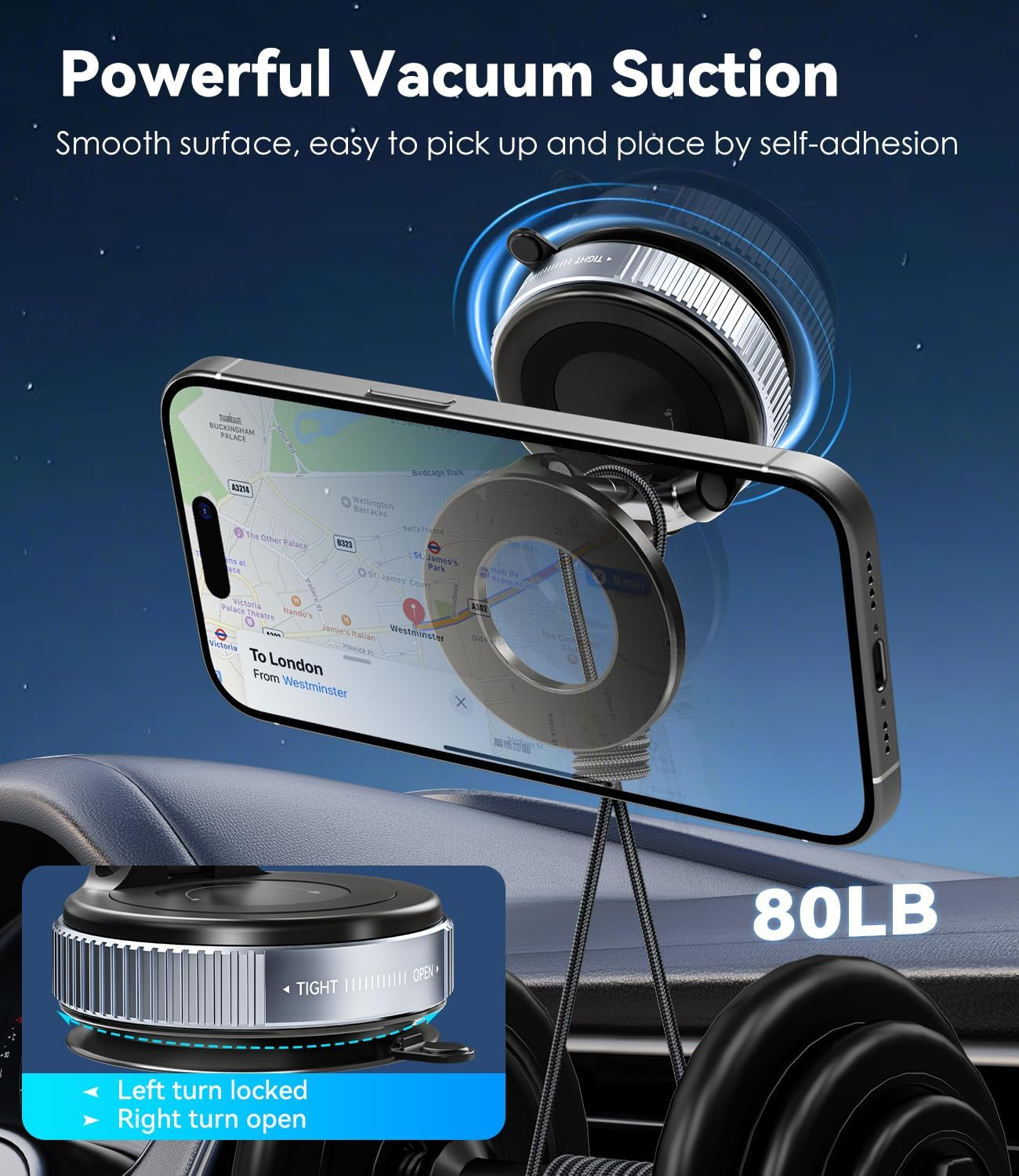 Cloudvalley Magnetic Car Phone Holder, [360&deg; Adjustable] Car Phone Holder, [Strongest Magnetic] Foldable Suction Car Holder for Iphone Magsafe Series and All Phones, Black - White image number 4