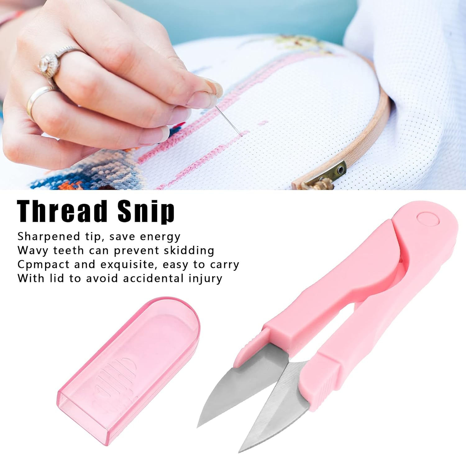 Sewing Scissors, Trimming Nipper Thread Snip Scissors Multi-Purpose for Stitch for Handicrafts for DIY for Embroidery(Blister Card Pink) image number 2